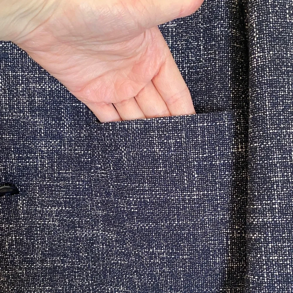 Mango Navy Blue Textured Men's Blazer Jacket Sz 38 Slim Fit Preppy Classic